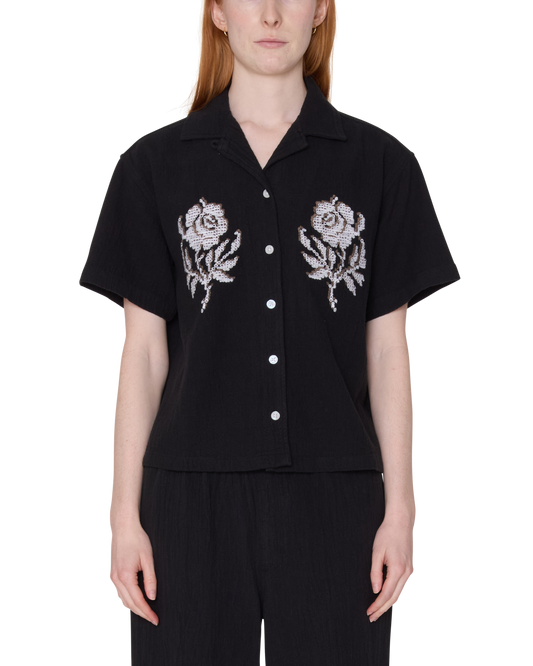 Roses Embellished Short Sleeve Shirt