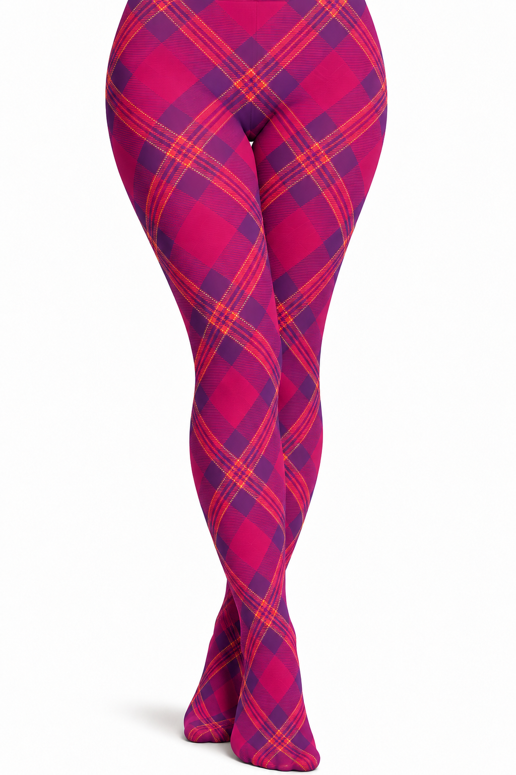 Raspberry Tartan Printed Tights