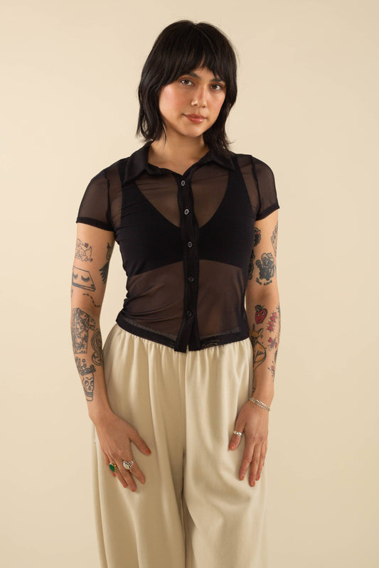 Britt Mesh Short Sleeve Button Down SALE