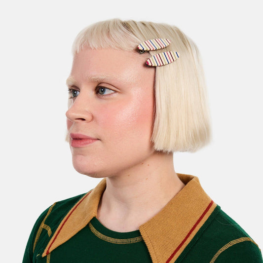 Oval Vanilla Stripe Allie Clips