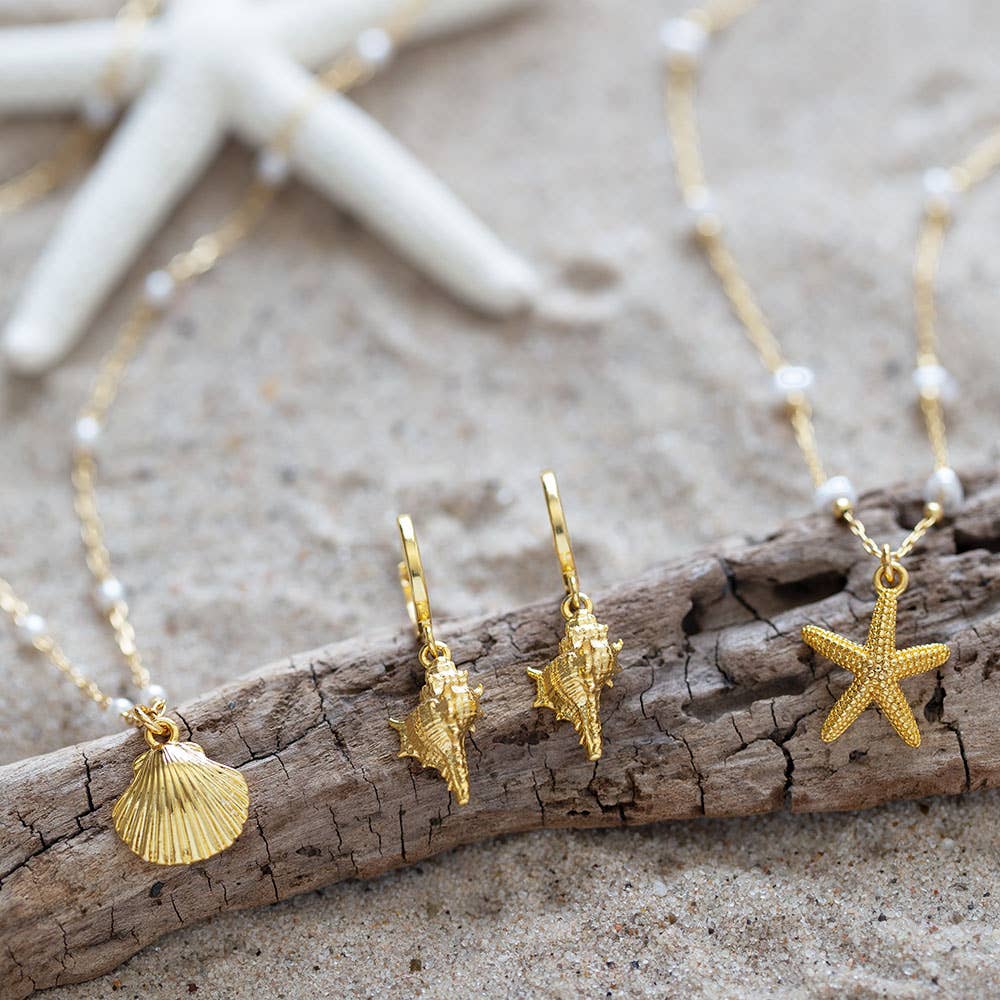 Conch Shell Huggie Hoop Earrings