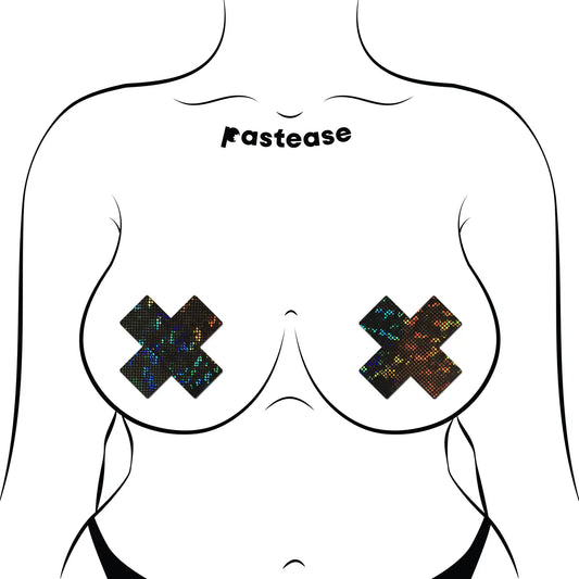 Disco Glitter Black Cross Nipple Pasties