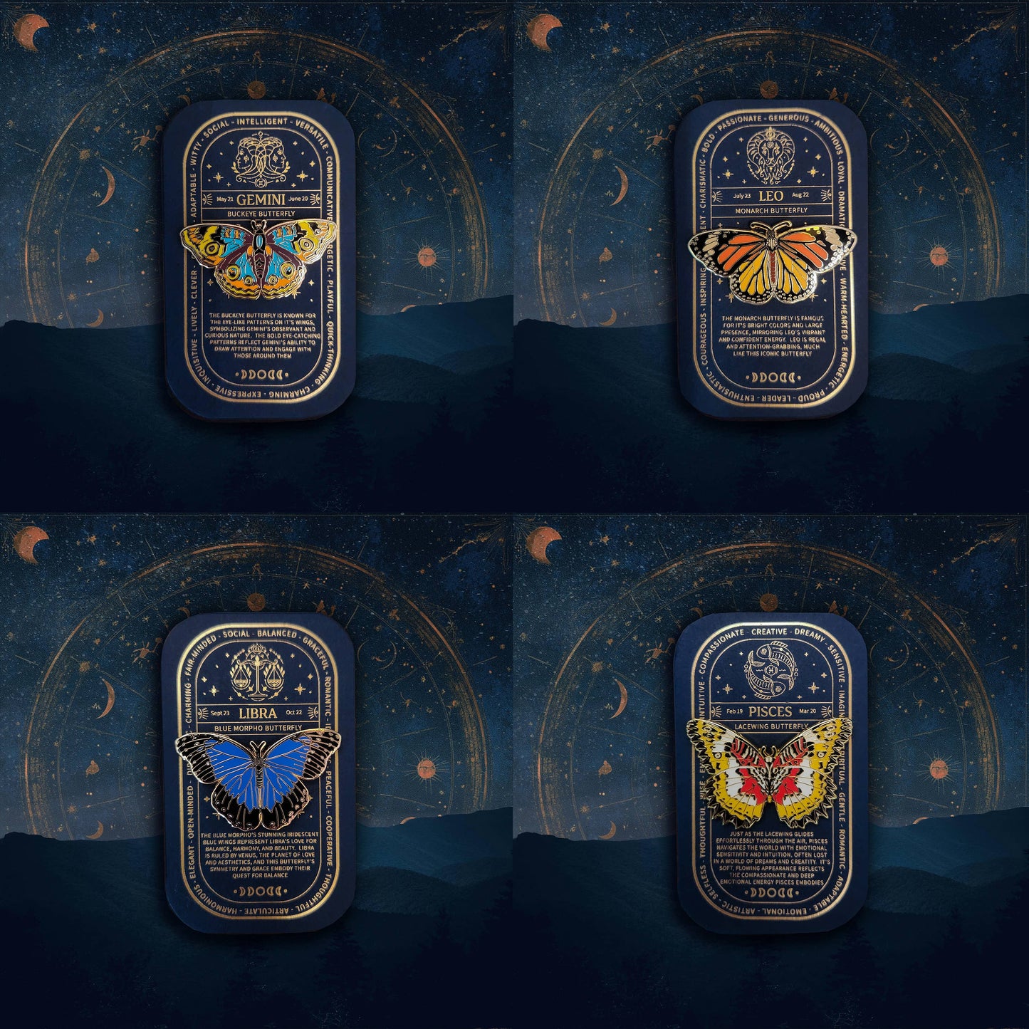 Zodiac Butterfly and Moth Pins