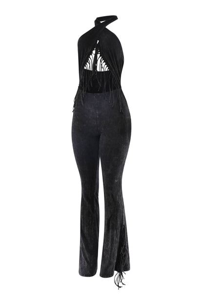 Slutty Pilates Halter Fringe Jumpsuit