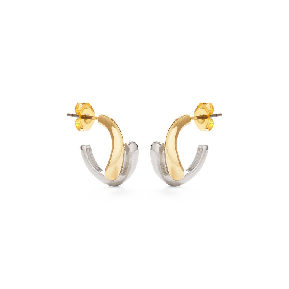 Mixed Metal Gota Huggie Hoop Earrings