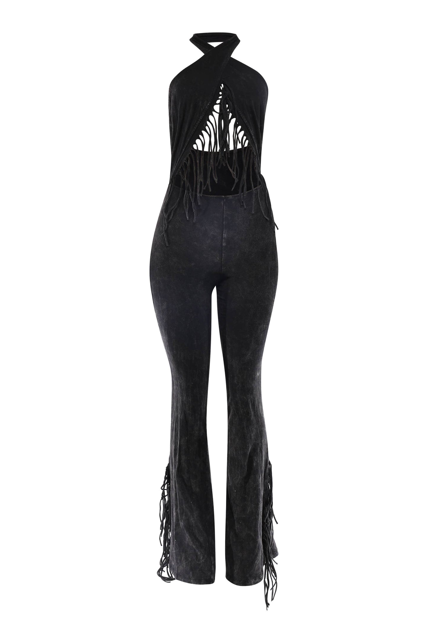 Slutty Pilates Halter Fringe Jumpsuit