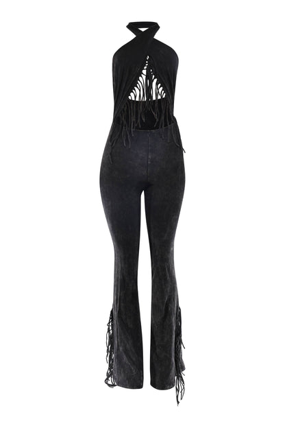 Slutty Pilates Halter Fringe Jumpsuit