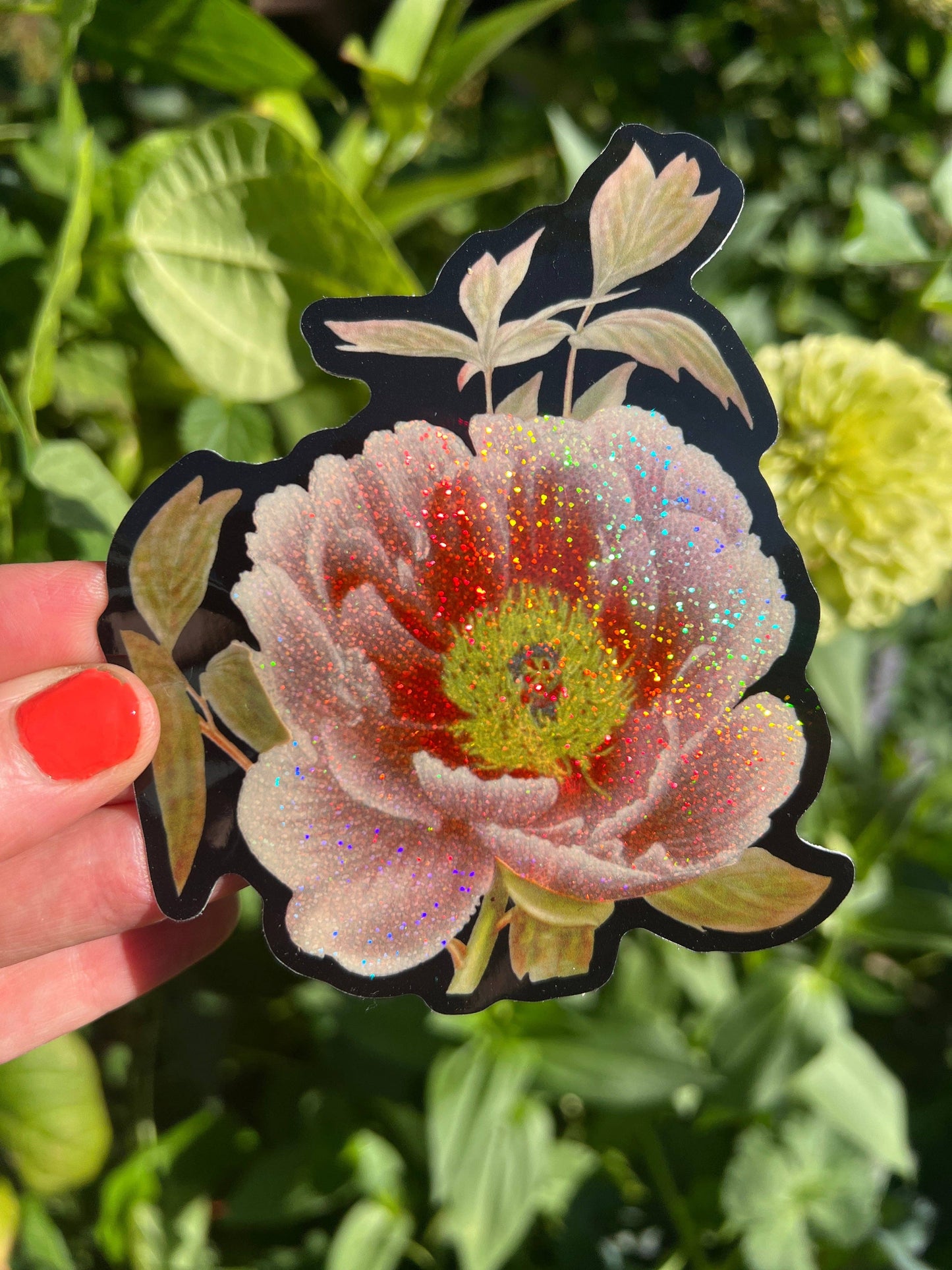 Peony Flower Glitter Sticker