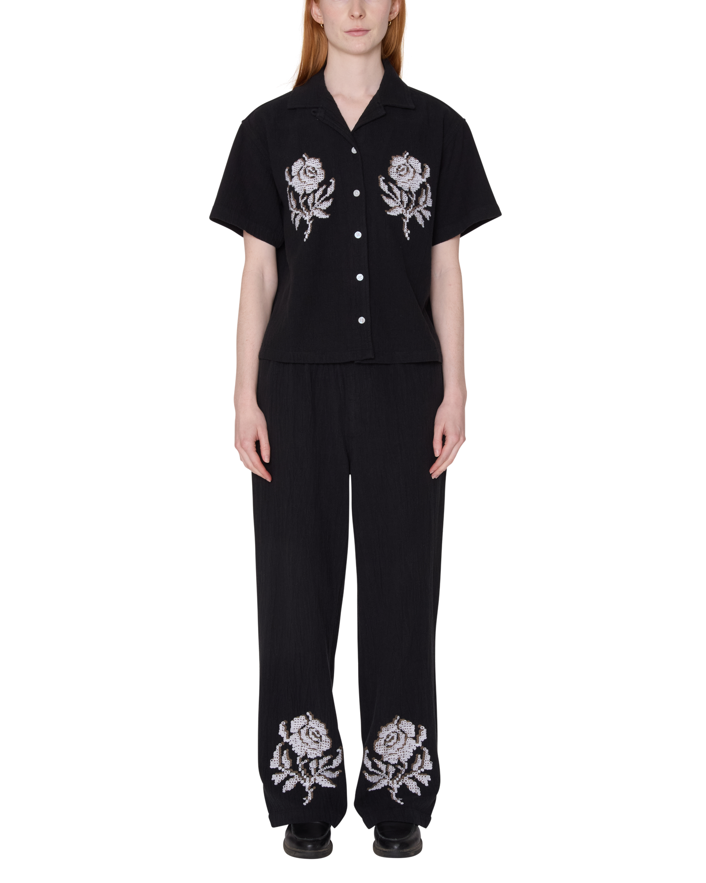 Roses Embellished Short Sleeve Shirt