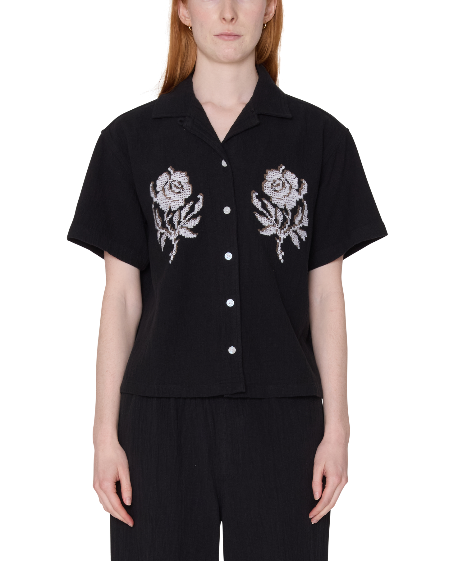 Roses Embellished Short Sleeve Shirt