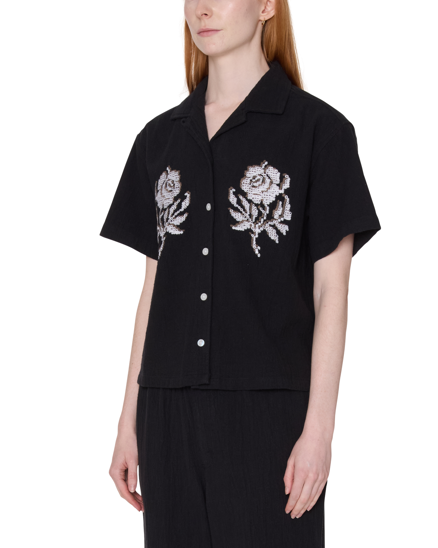 Roses Embellished Short Sleeve Shirt