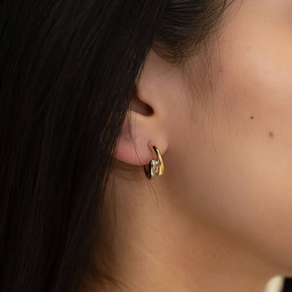 Mixed Metal Gota Huggie Hoop Earrings
