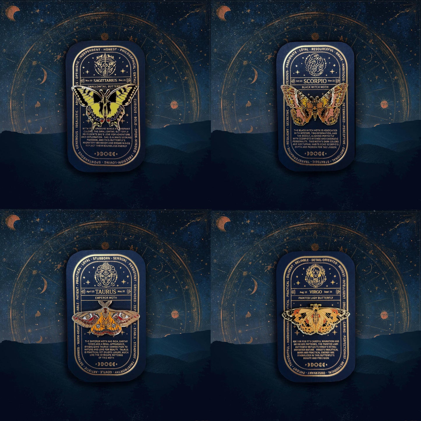 Zodiac Butterfly and Moth Pins
