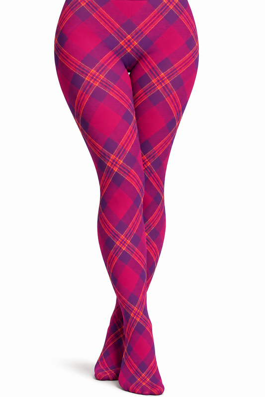 Raspberry Tartan Printed Tights