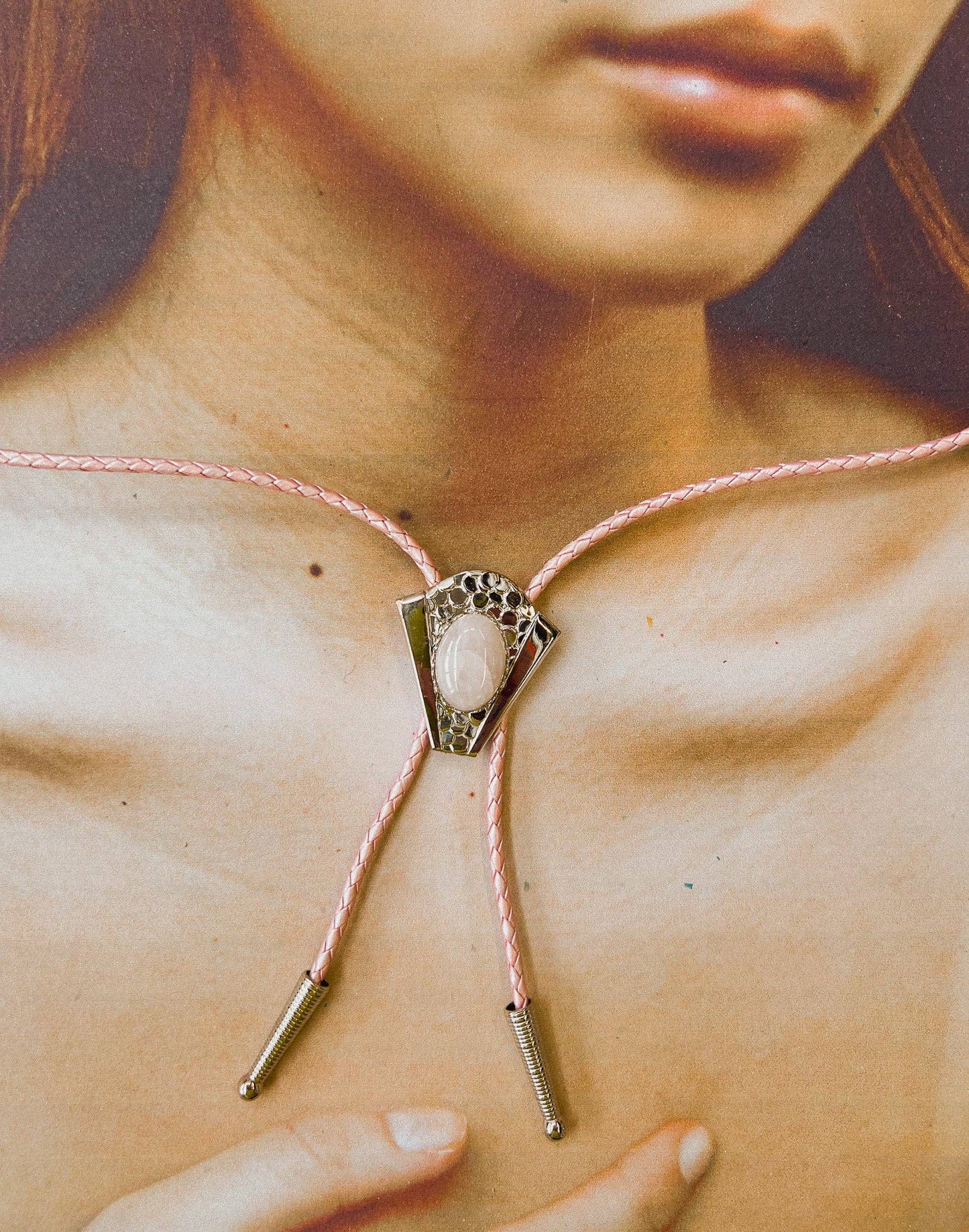 Rose Quartz Silver Bolo Tie