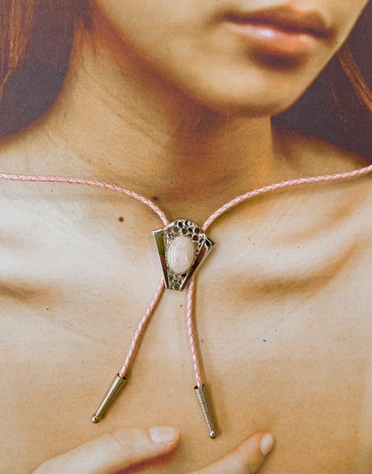 Rose Quartz Silver Bolo Tie