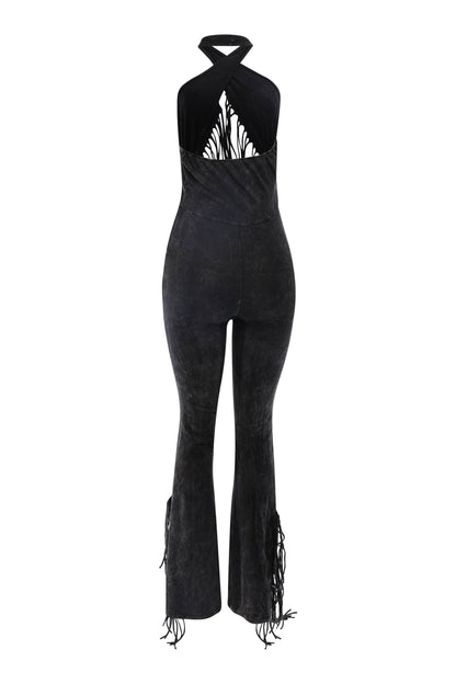 Slutty Pilates Halter Fringe Jumpsuit