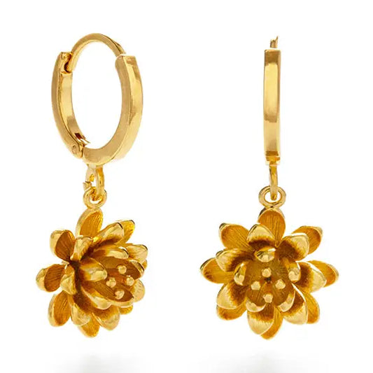 Lotus Flower Huggie Hoop Earrings