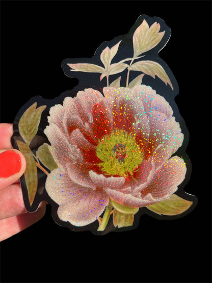 Peony Flower Glitter Sticker