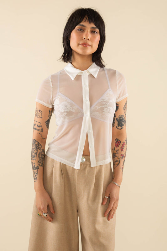 Britt Mesh Short Sleeve Button Down SALE