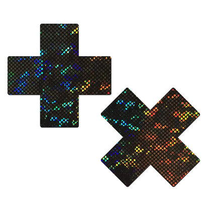 Disco Glitter Black Cross Nipple Pasties