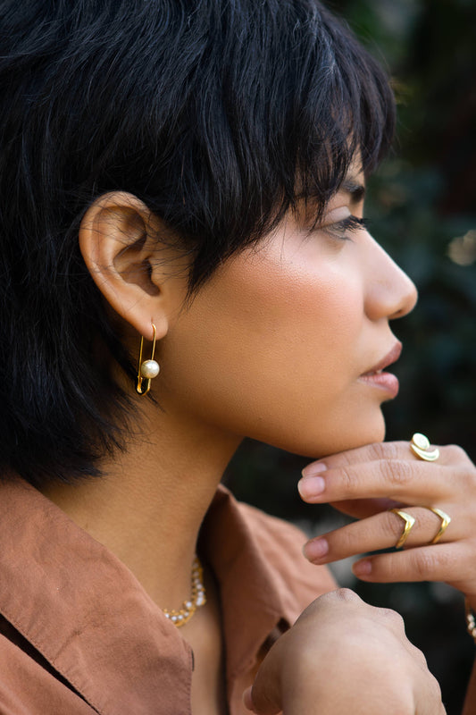 Roxy Pearl and 18K Gold Safety Pin Earring