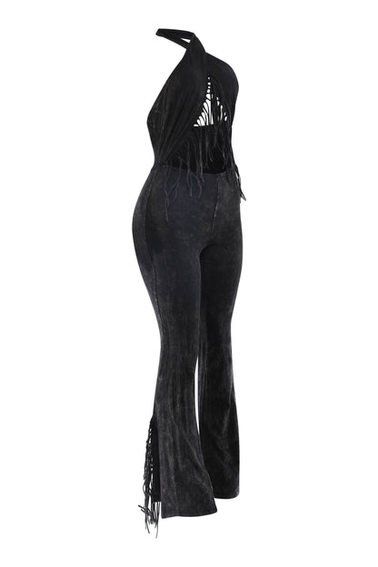 Slutty Pilates Halter Fringe Jumpsuit