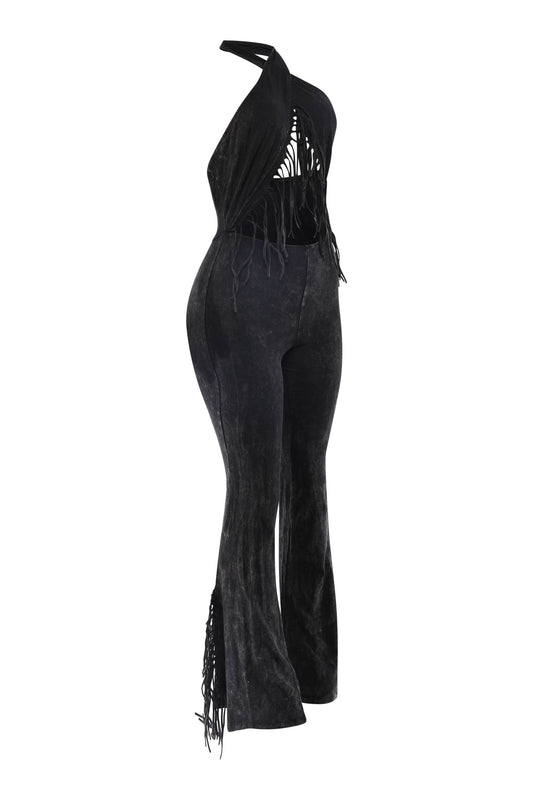 Slutty Pilates Halter Fringe Jumpsuit