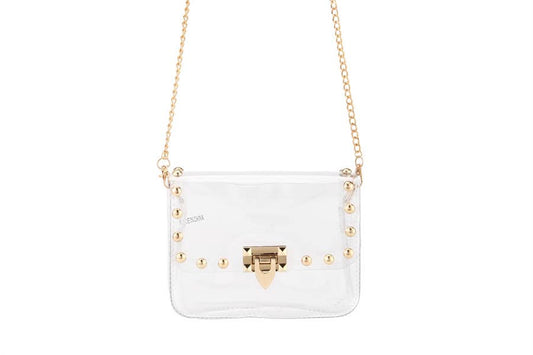 Clear Cross Body Hand Bag With Studs
