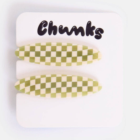 Allie Clips in Oval Olive Check
