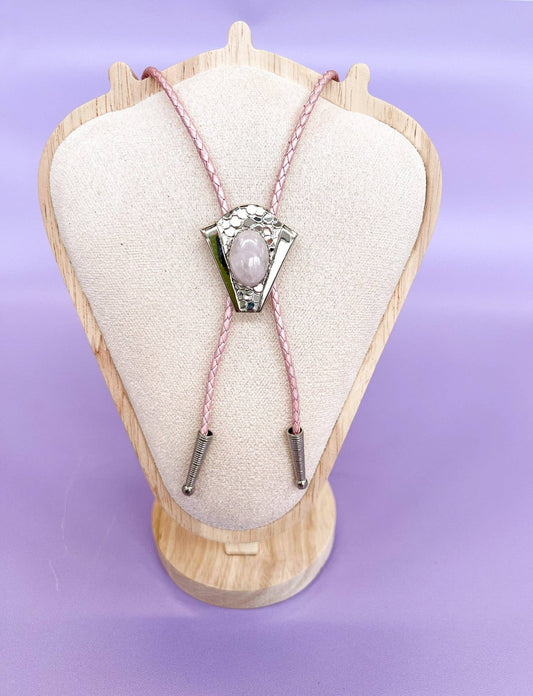 Rose Quartz Silver Bolo Tie
