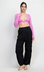 V Neckline Long Sleeve Crop Top