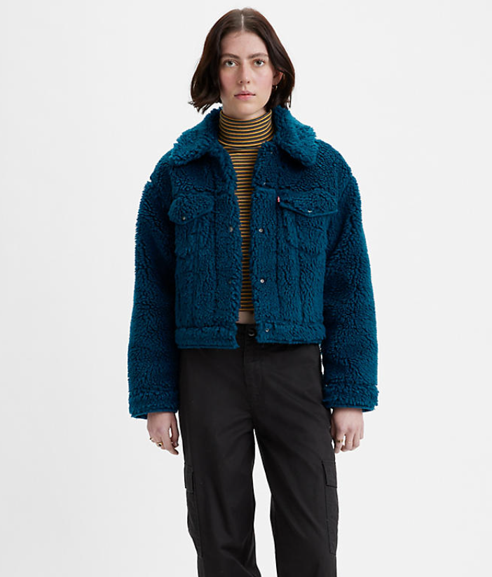 Cropped sherpa 2025 trucker jacket