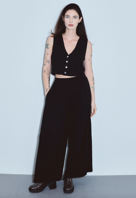 Soft Linen Vest and Wide Leg Pant Set