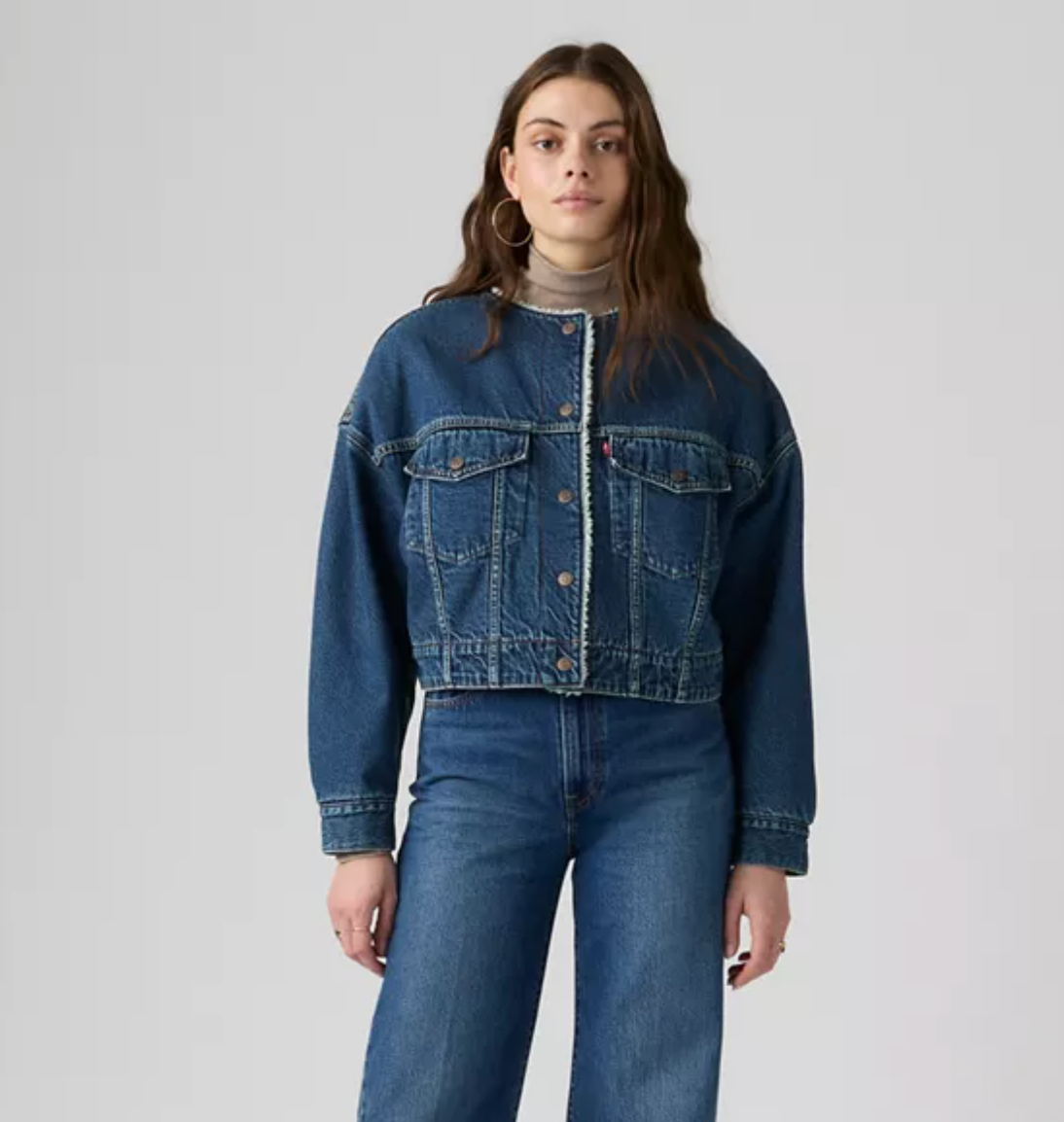 Collarless Crop Sherpa Jacket