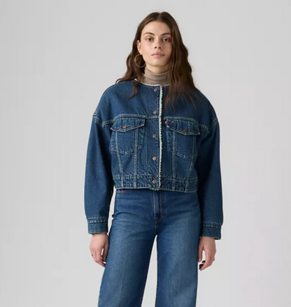 Collarless Crop Sherpa Jacket