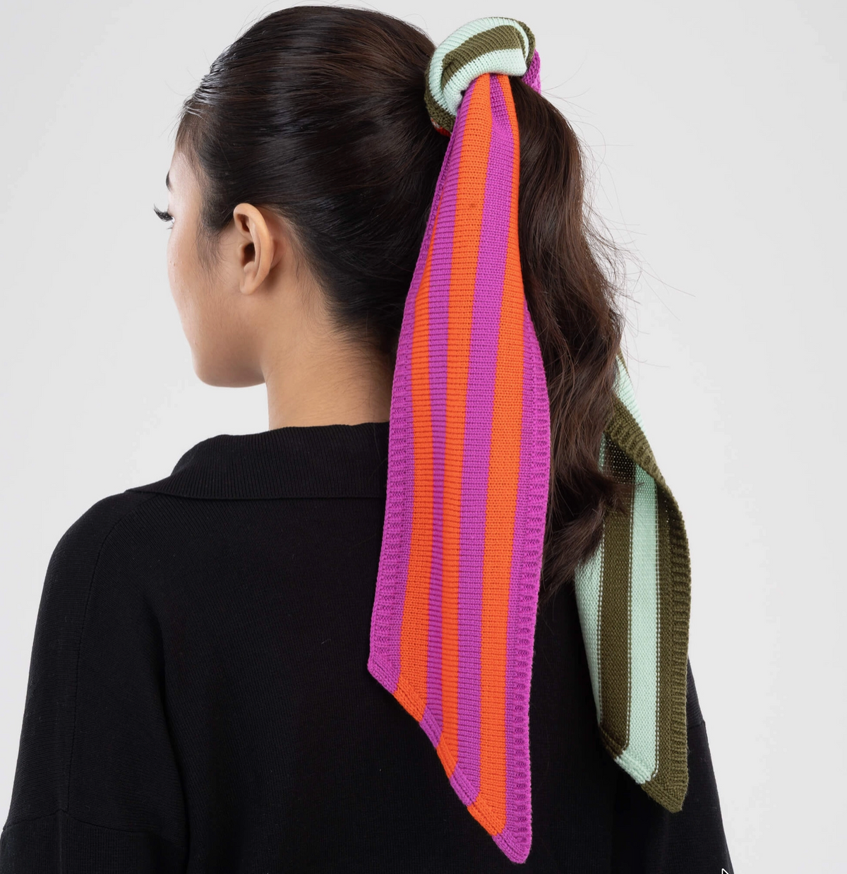 Colorblock Stripe Mini Ribbon Scarf