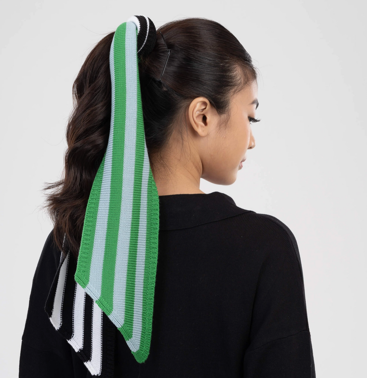 Colorblock Stripe Mini Ribbon Scarf