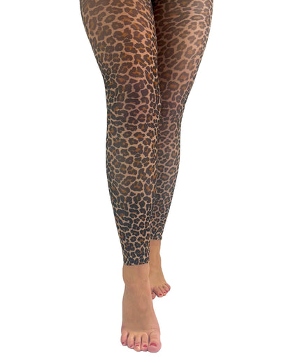 Small Leopard Printed Footless Tights Natural