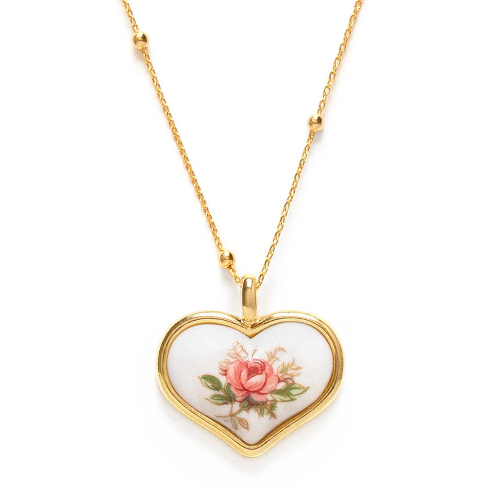 Vintage Porcelain Heart Necklace