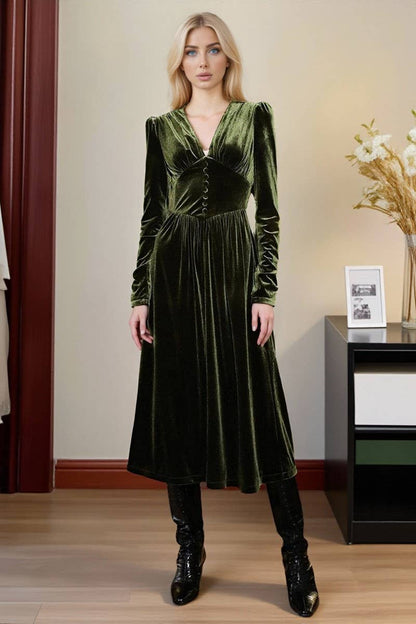 Green Velvet Midi Dress