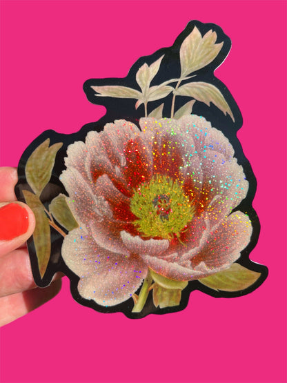 Peony Flower Glitter Sticker