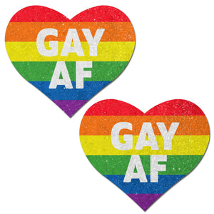 Rainbow GAY AF on Glitter Velvet Heart Nipple Pasties