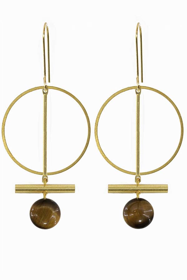 Ring & Bar Tiger Eye Earrings