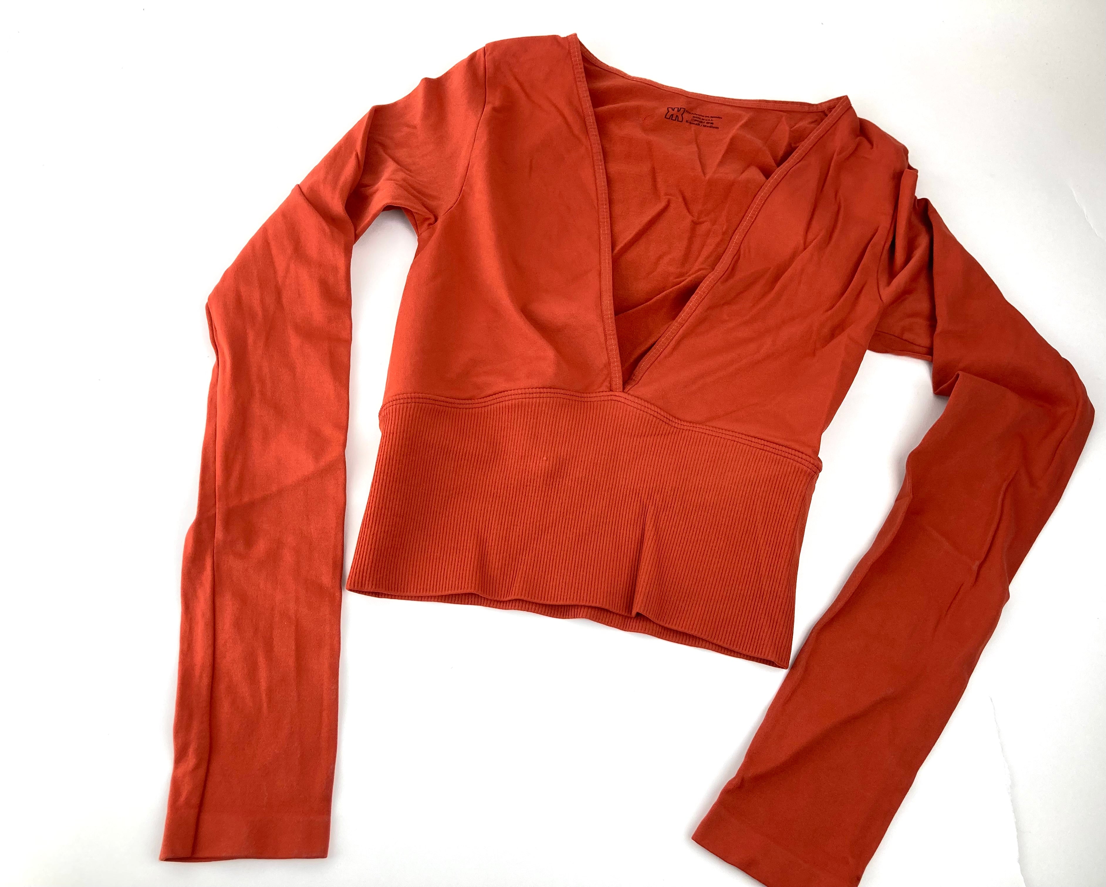 Plunging Long Sleeve Crop Top
